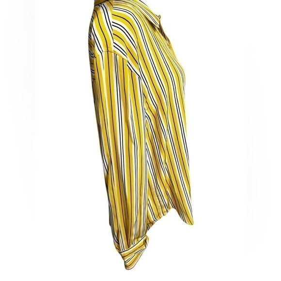 Austin Reed 100% silk yellow, white stripe long sleeve vintage 14 large button - Picture 2 of 12